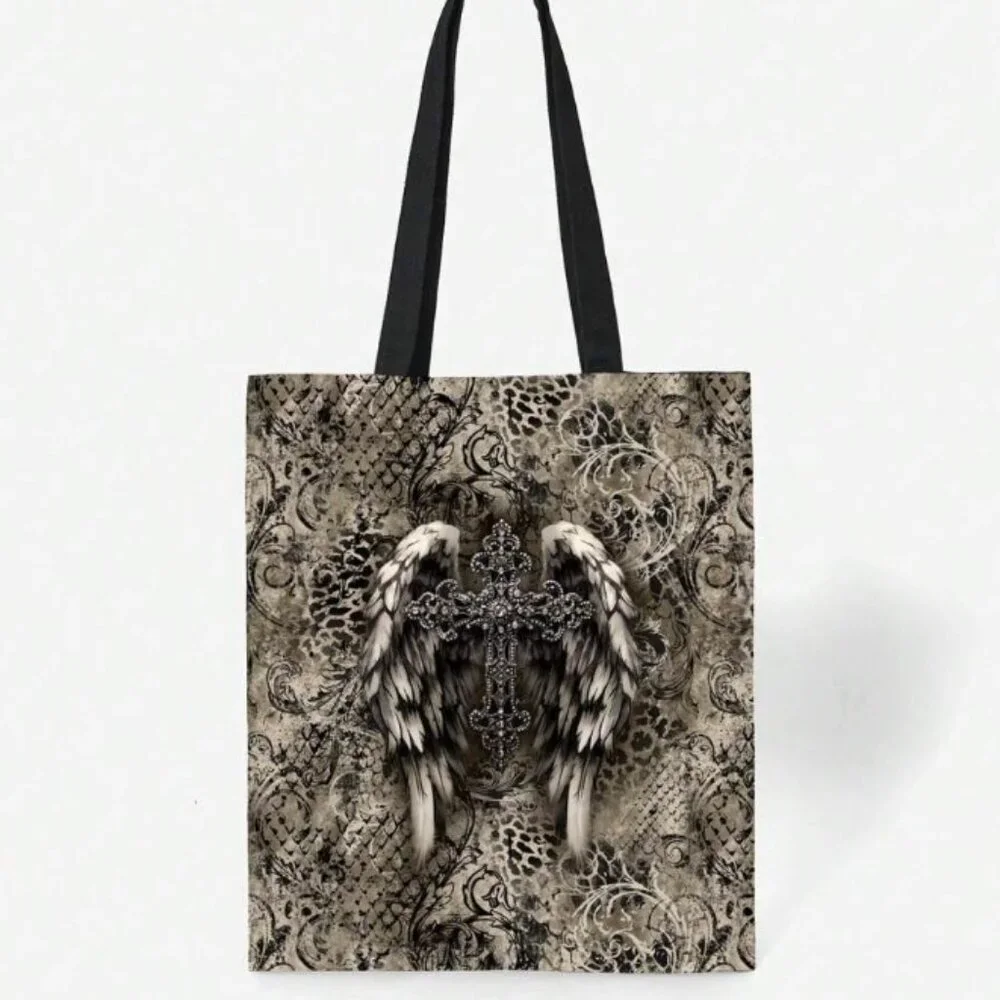 Angel Wing Cross Print Shopping Tote NWT